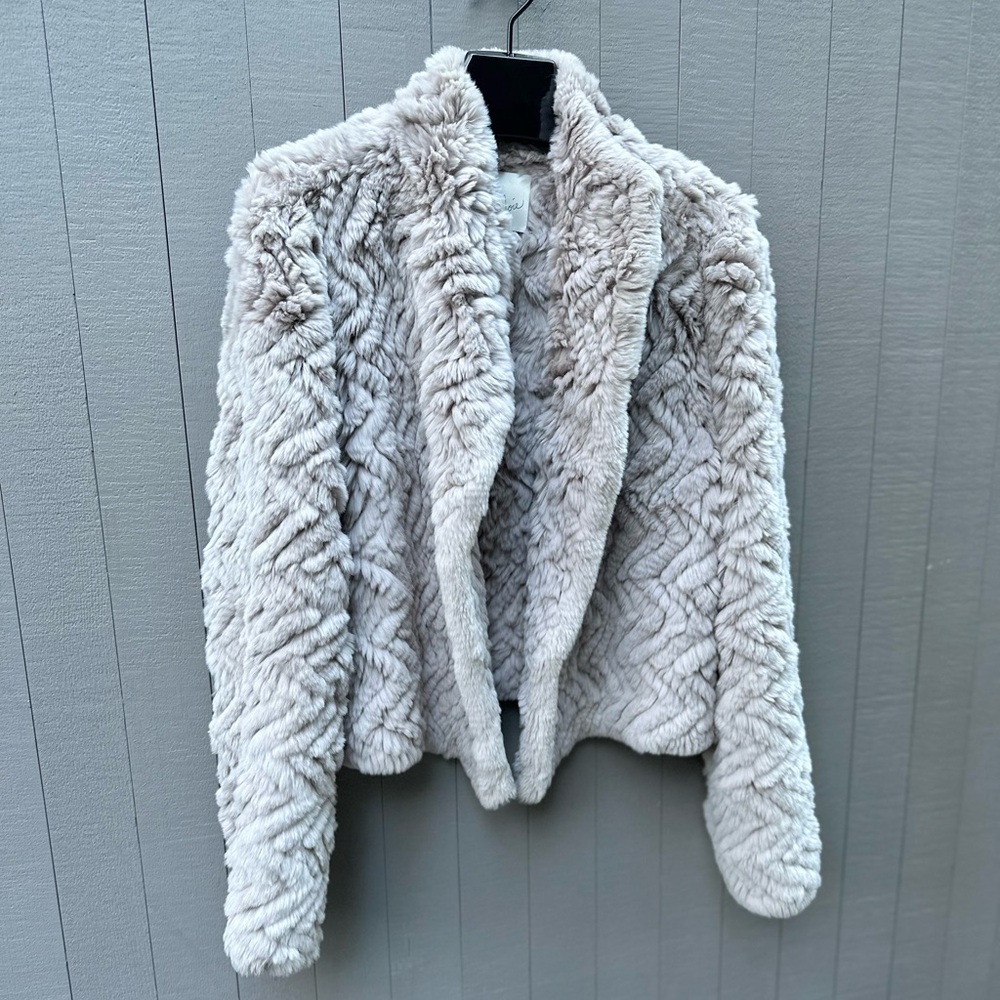 JOIE “Worley” Rabbit fur jacket. 
2 sided. Mushroom/light taupe. Size L.